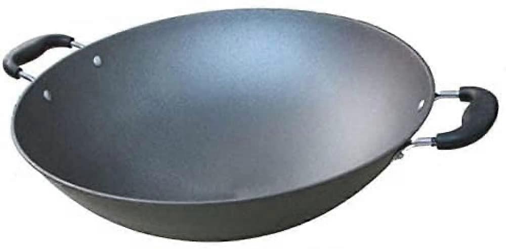 Cast Iron Wok 32CM Uncoated Frying Pan with Double Ear Handles and Thick Round Bottom for Household Cooking