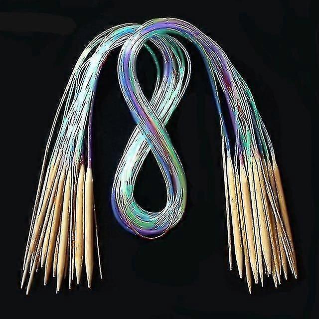 マルチカラーチューブ編み針 - 竹円形のかぎ針セット