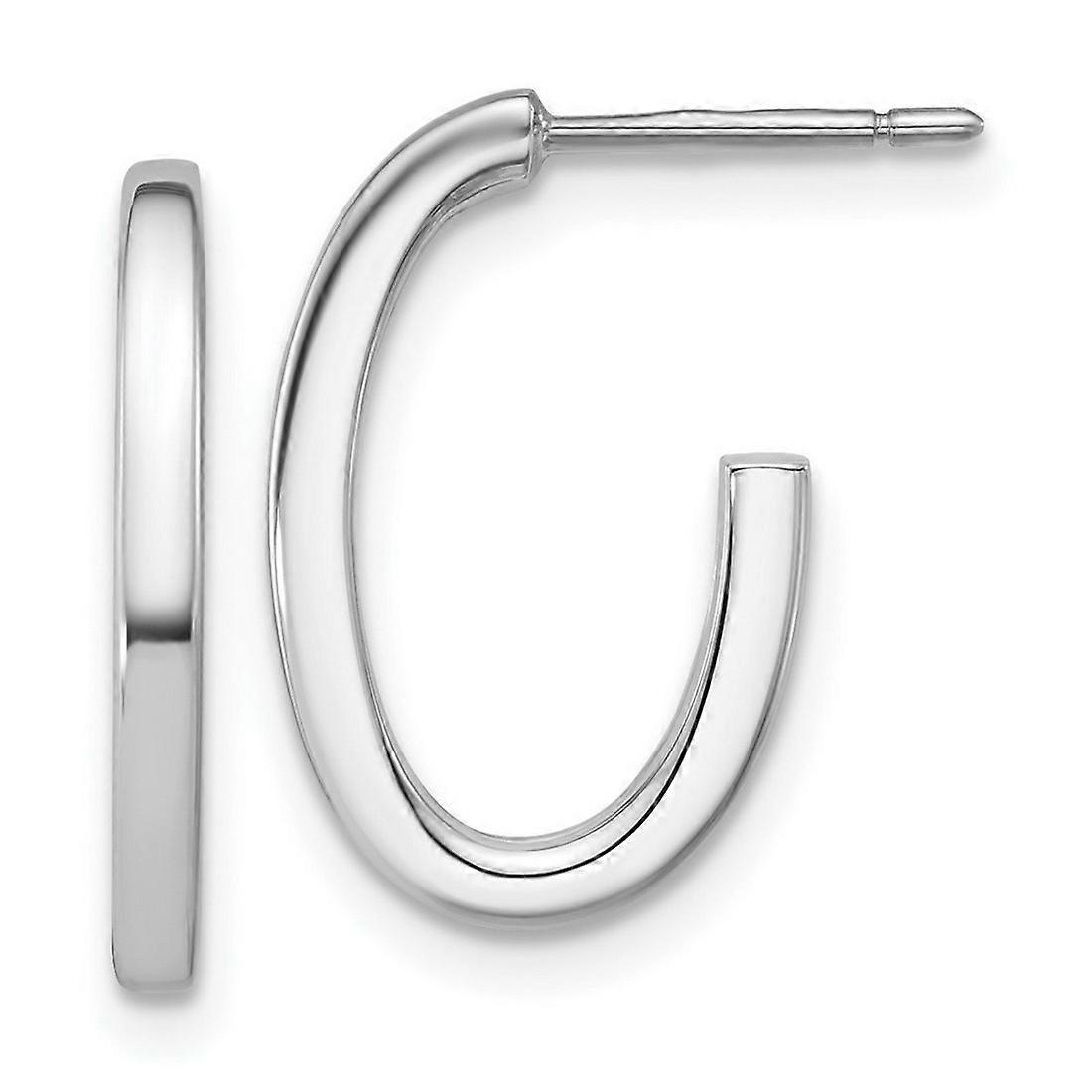 14kホワイトゴールドポリッシュ2.0mmフラットオーバルポストJフープピアス18x12mm幅2mm厚フープピアス女性用