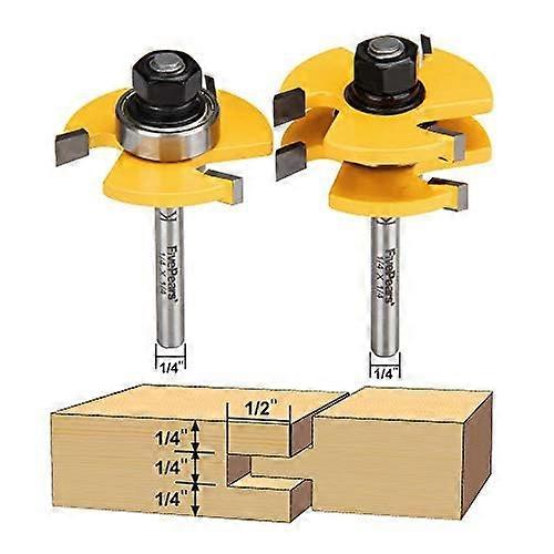 2 Pieces of Tongue and Groove Router Bits Set with 1/4' Shank,3 Teeth T Shape Wood Milling Cutter Woodworking Tool