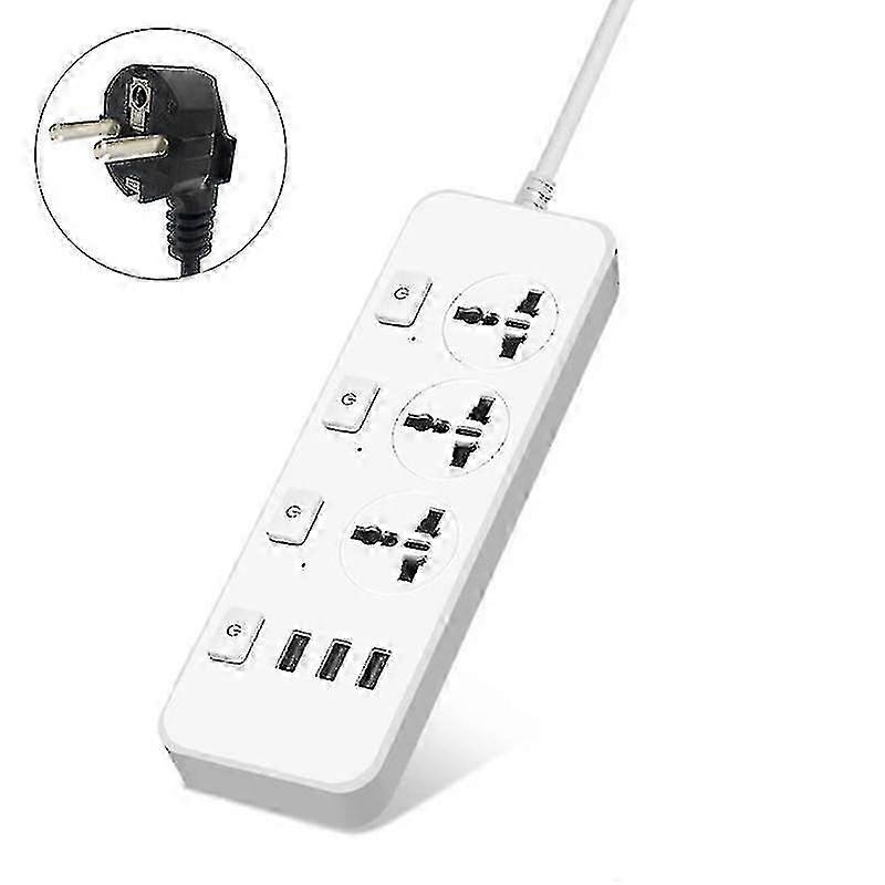 Us//eu Power Strip 5v2.1a Surge Protector With 3 Outlets 3 Usb