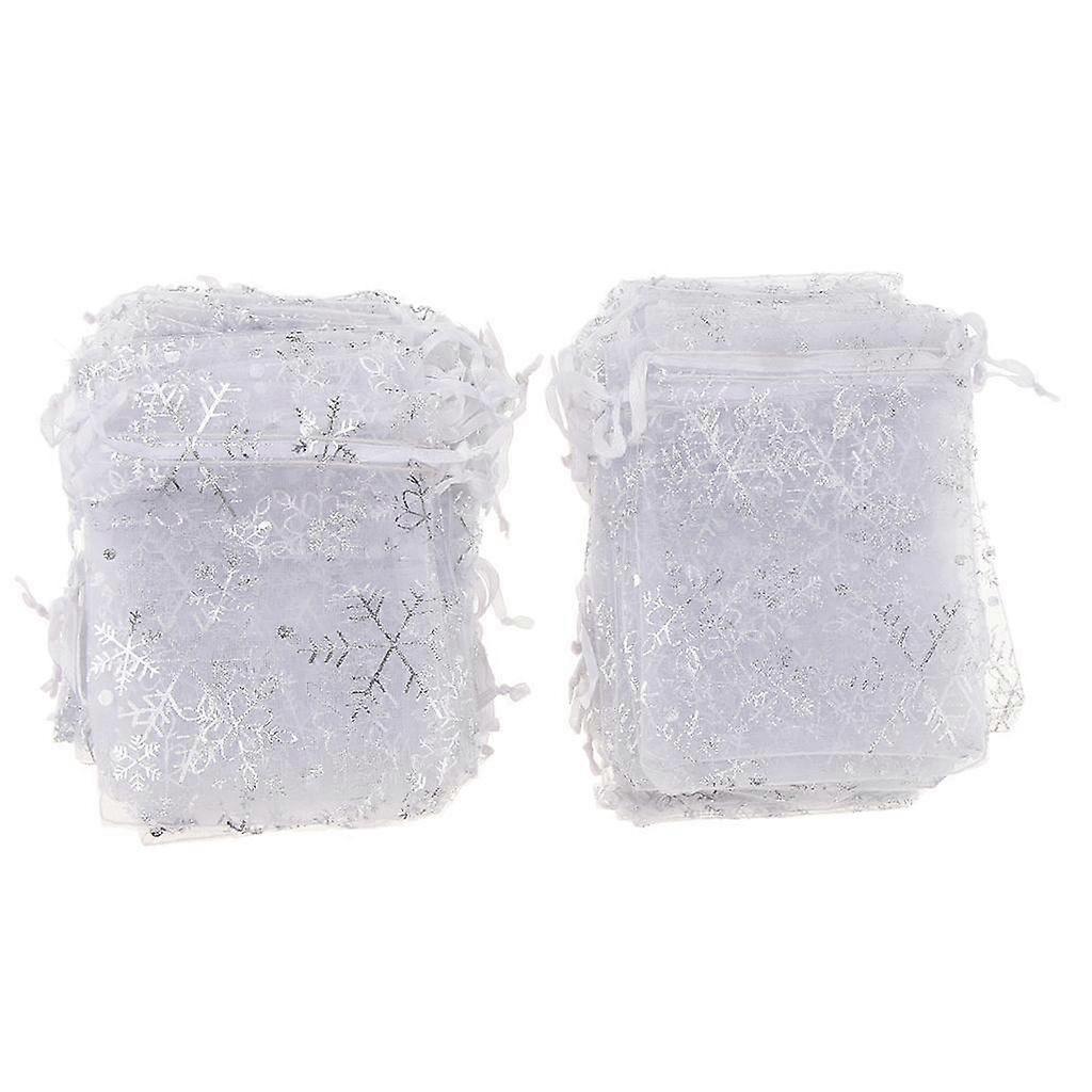 100pcs Delicate Drawstring Pouch Tulle Gift Pouch Candy Bags Snowflake Pattern