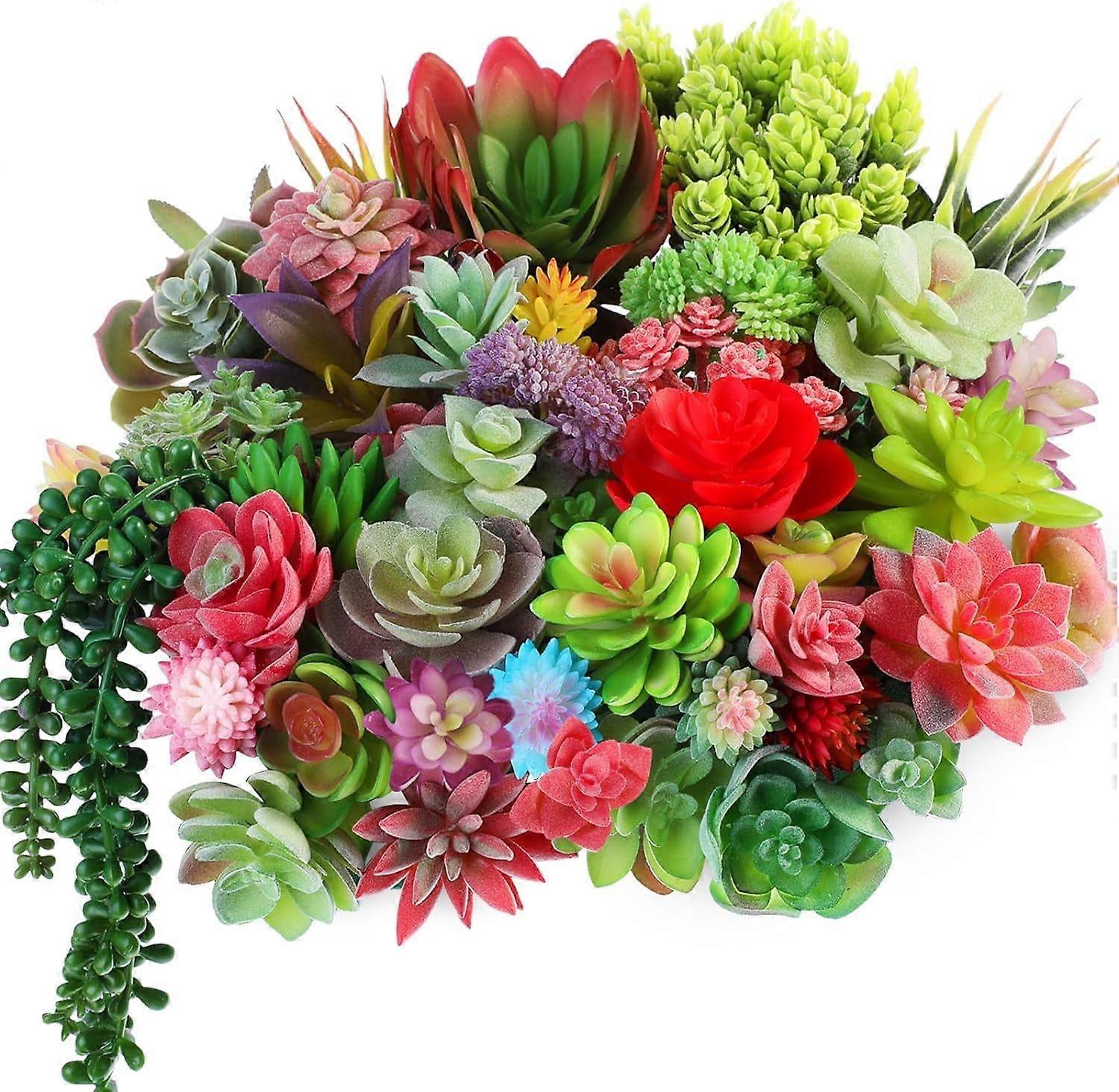 50pcs Bulk Mini Artificial Succulents, Assorted Unpotted Lifelike Plants, Fake Textured Succulents, Realistic Plastic Cactus Stems for Succulent Garde