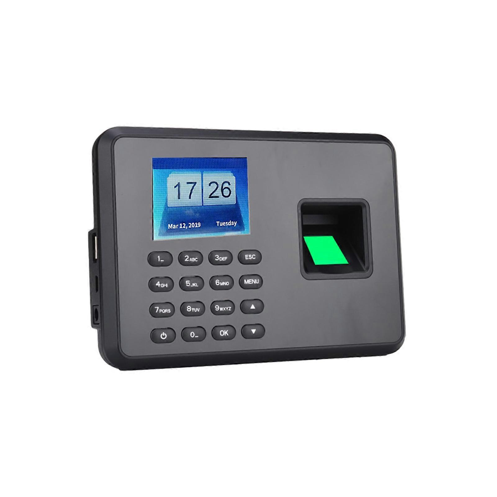 Intelligent Biometric Fingerprint Password Employee Checking-in Recorder 2.4 inch LCD Screen DC 5V Time Attendance Machine Black EU Plug