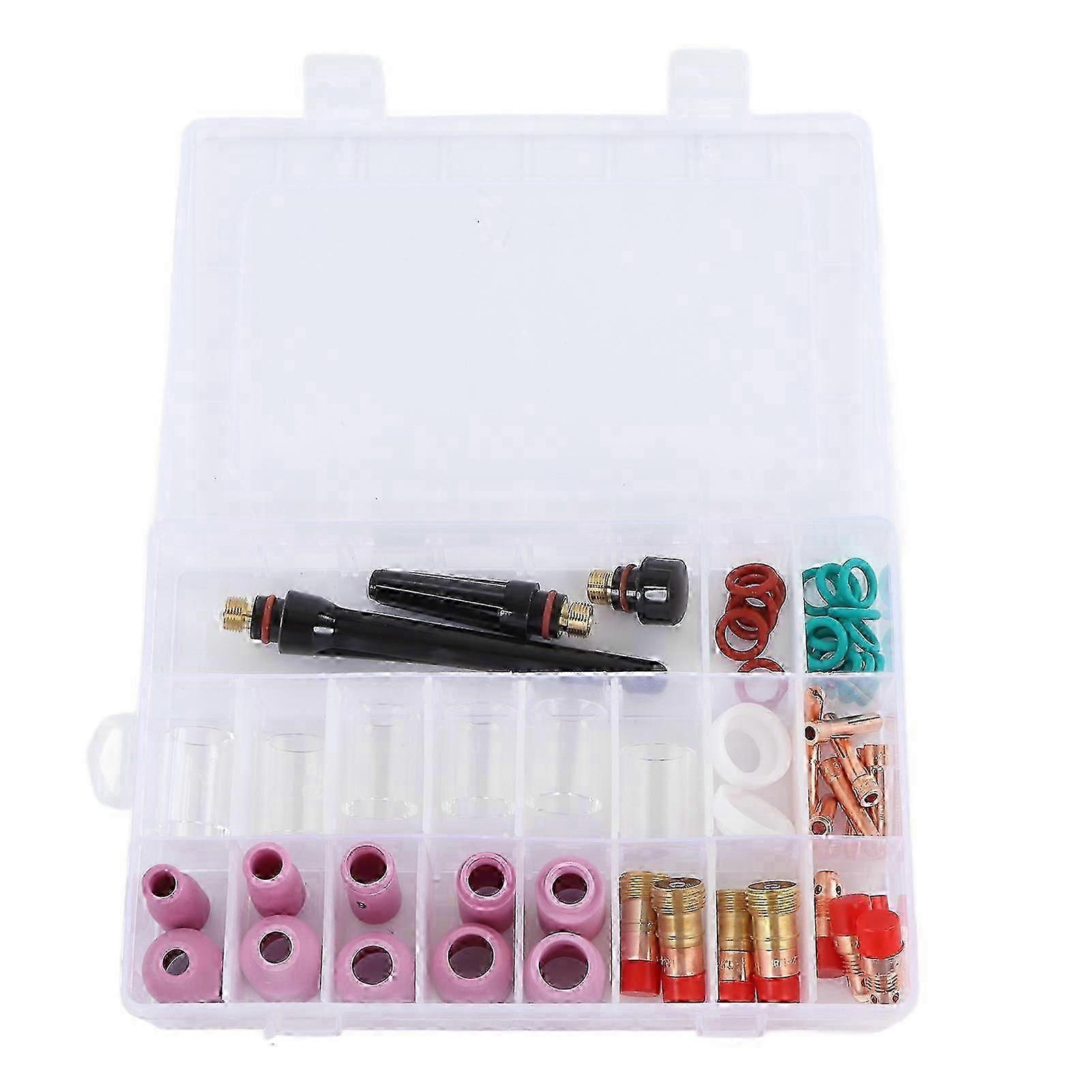 55Pcs TIG Welding Accessory Set Glass Cup Connector Electrode Clamp PTFE Front Cover for WP 17 18 26