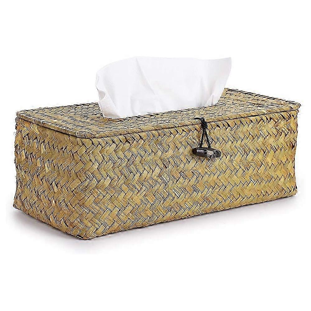Rectangular Reed Woven Tissue Box - Natural Color - 1pc