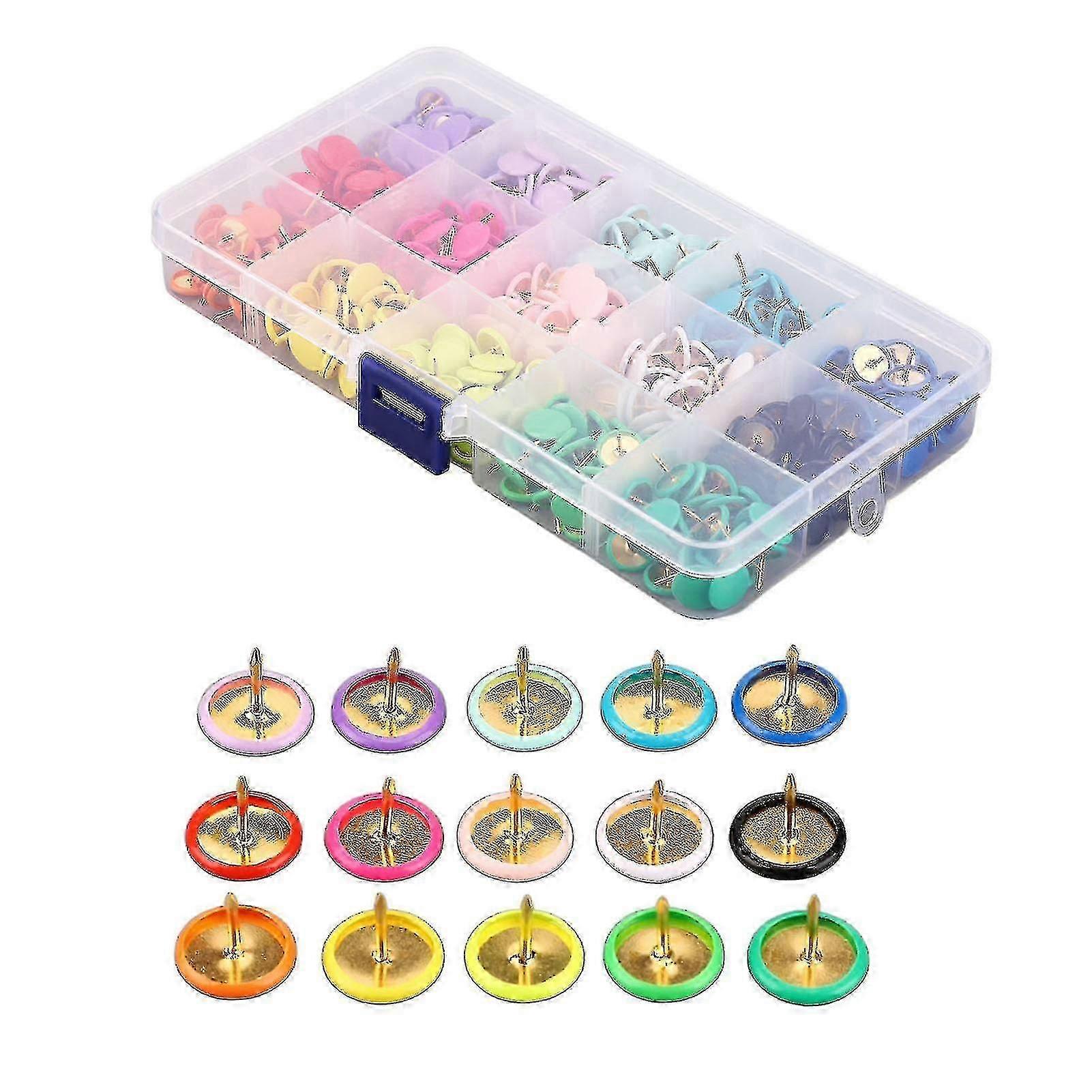 1 Box Thumb Tacks 15 Colors Colored Rubberized Flat Head Painting Decorative Tacks Push Pins With Clear Box For Corkboard - you