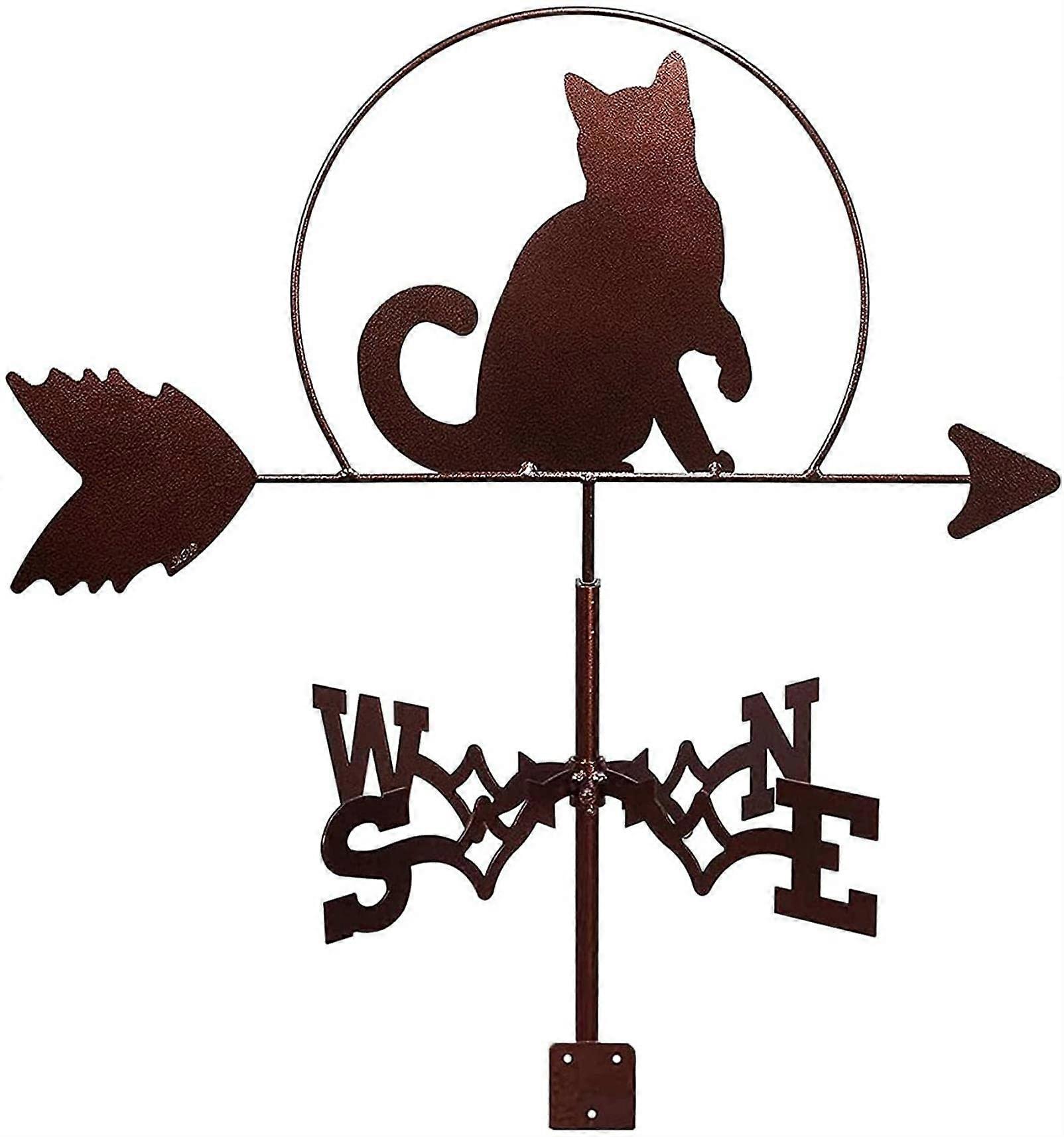Weather vane with animal ornament made of metal Wind direction indicator Garden stake Easy to use Cat
