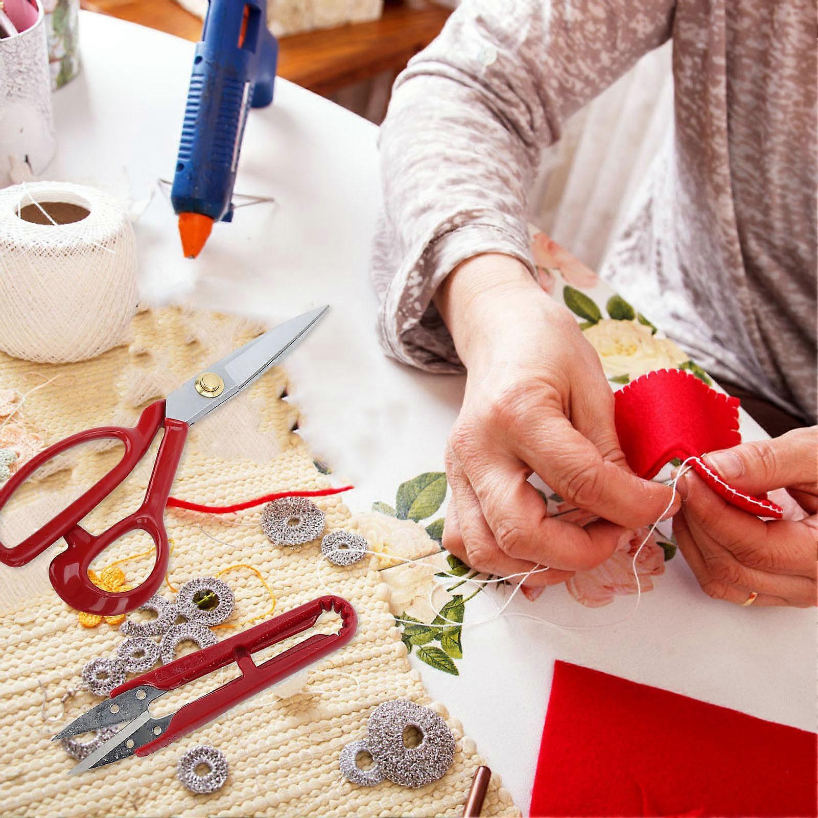 Sewing Scissors Set Rustproof Stainless Steel Tailor Scissors and Thread Snipper Ergonomic Rubber Handle Fabric Scissors for Dressmaking Red Handle 1