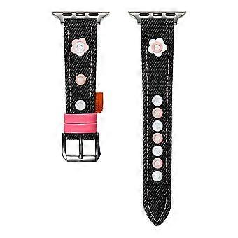 Denim Watch Band Compatible For Apple Watch Series 10 9 8 7 SE 6 5 4 3 2 1 42mm 41mm 40mm 38mm Dopamine Flower Strap