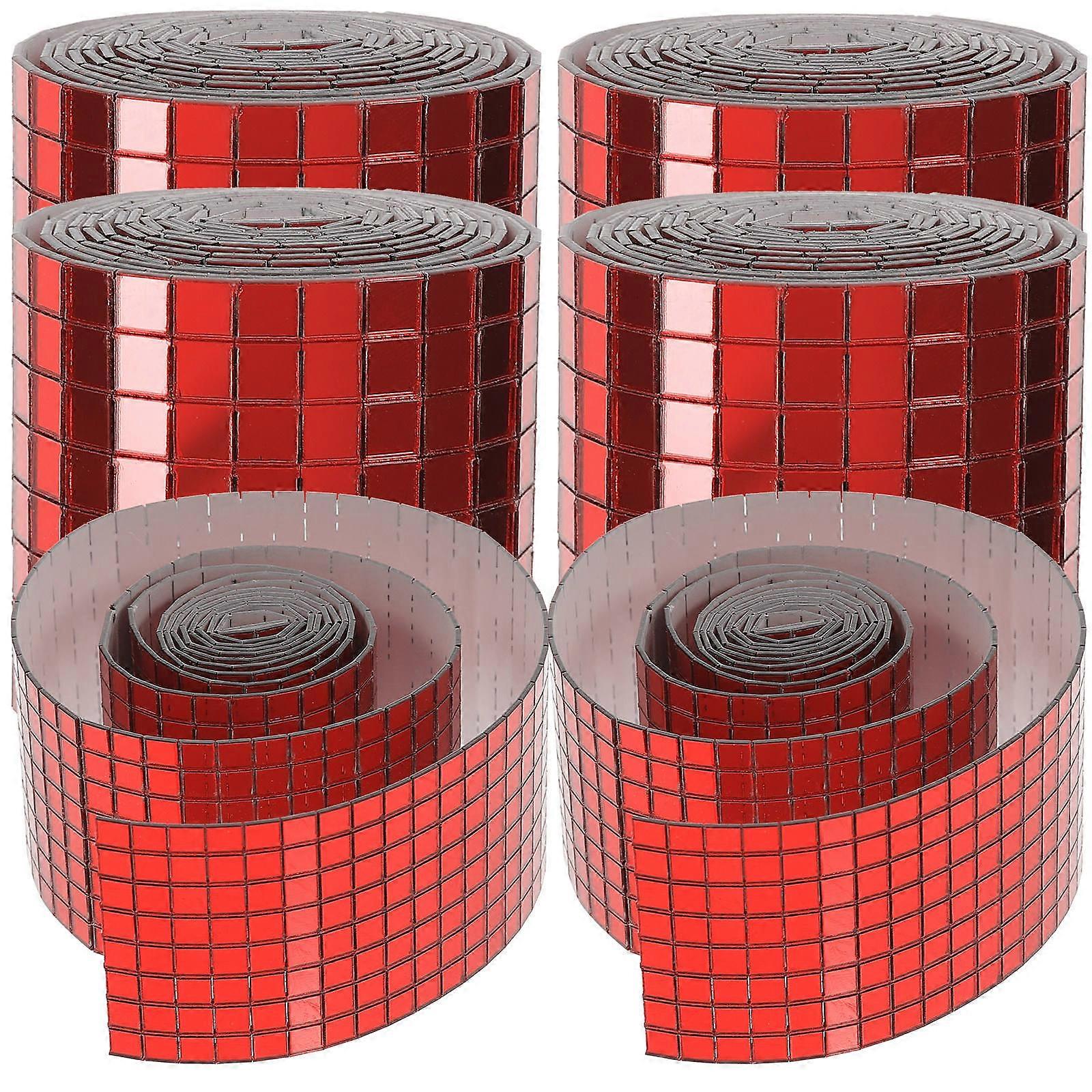 Self Adhesive Mirror Tile Stickers   6 Rolls Vintage Red Decals Squares for Home Decoration DIY Crafts and Art Projects