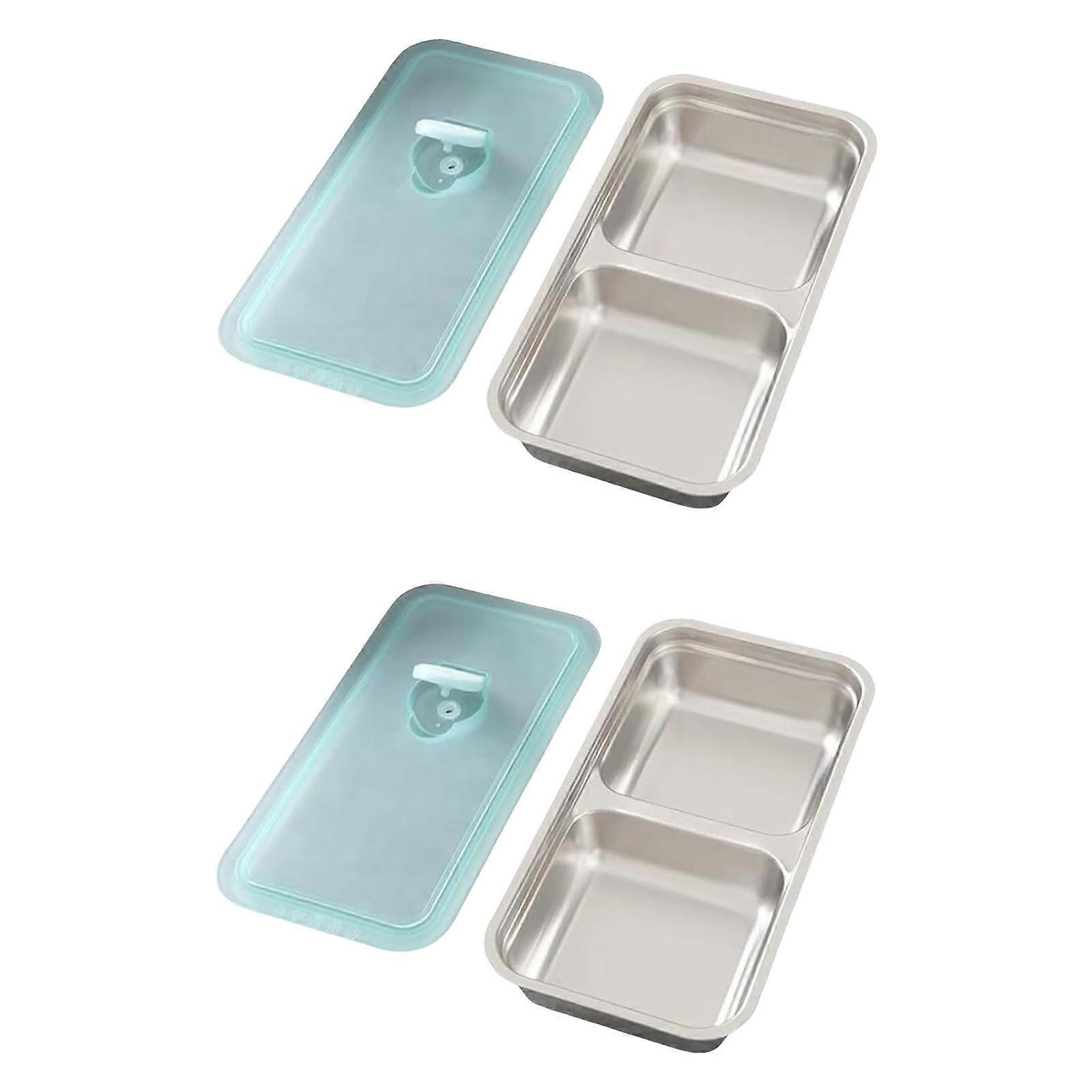 Stainless Steels Snacks Container with Lid Food Serving Platter Double Compartment Lunch Box Serving Tray Enduring