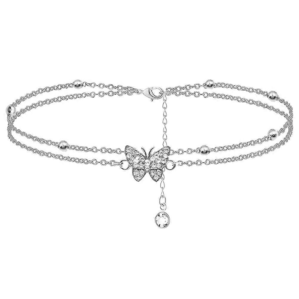 Here's a refined and engaging product description based on your input:
**1pc Flashing Rhinestone Butterfly Double Layer Ankle Chain – Delicate
