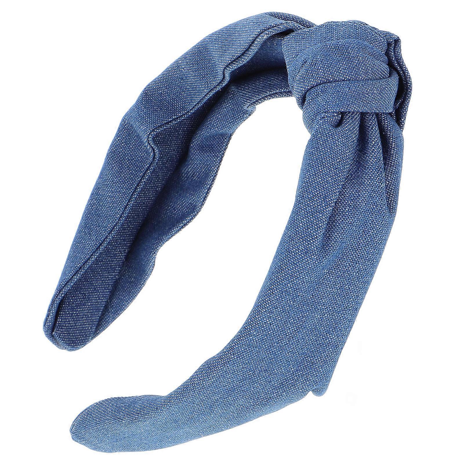 Stylish Blue Stretchy Non Slip Denim Headband for Women – Wide Knotted Design for Hair Tying and Face Washing