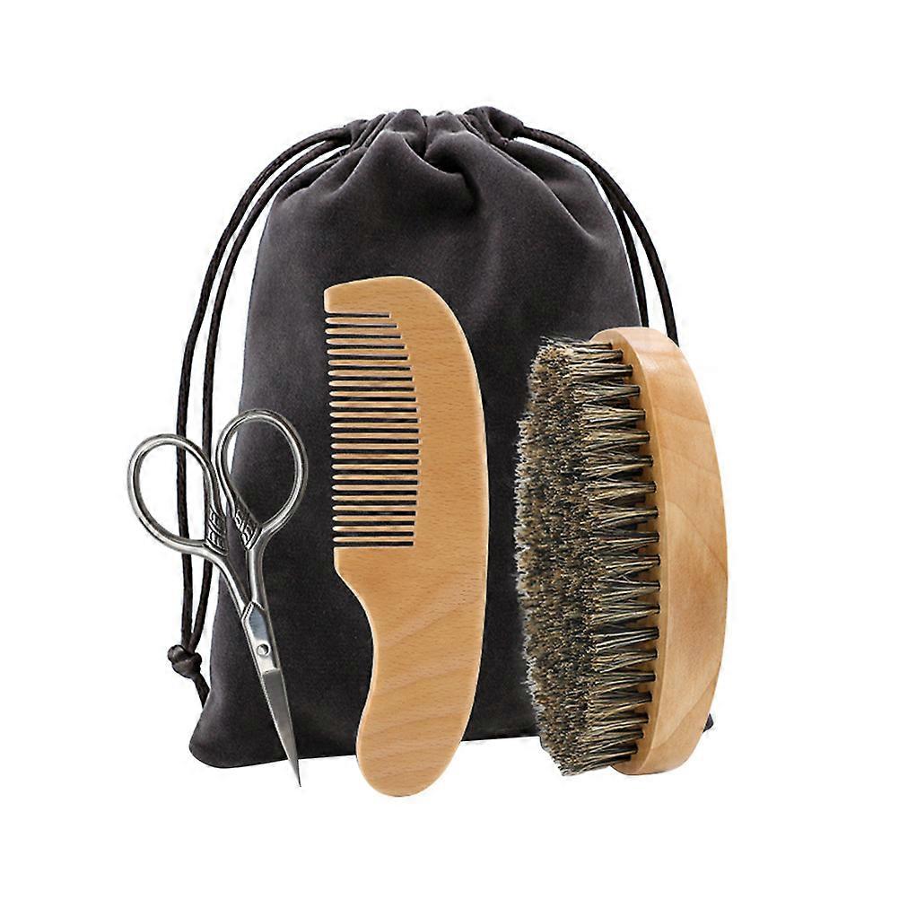 1 Set Caring Shaving Tool Kit Beard Caring Tools Beard Scissors Comb Brush