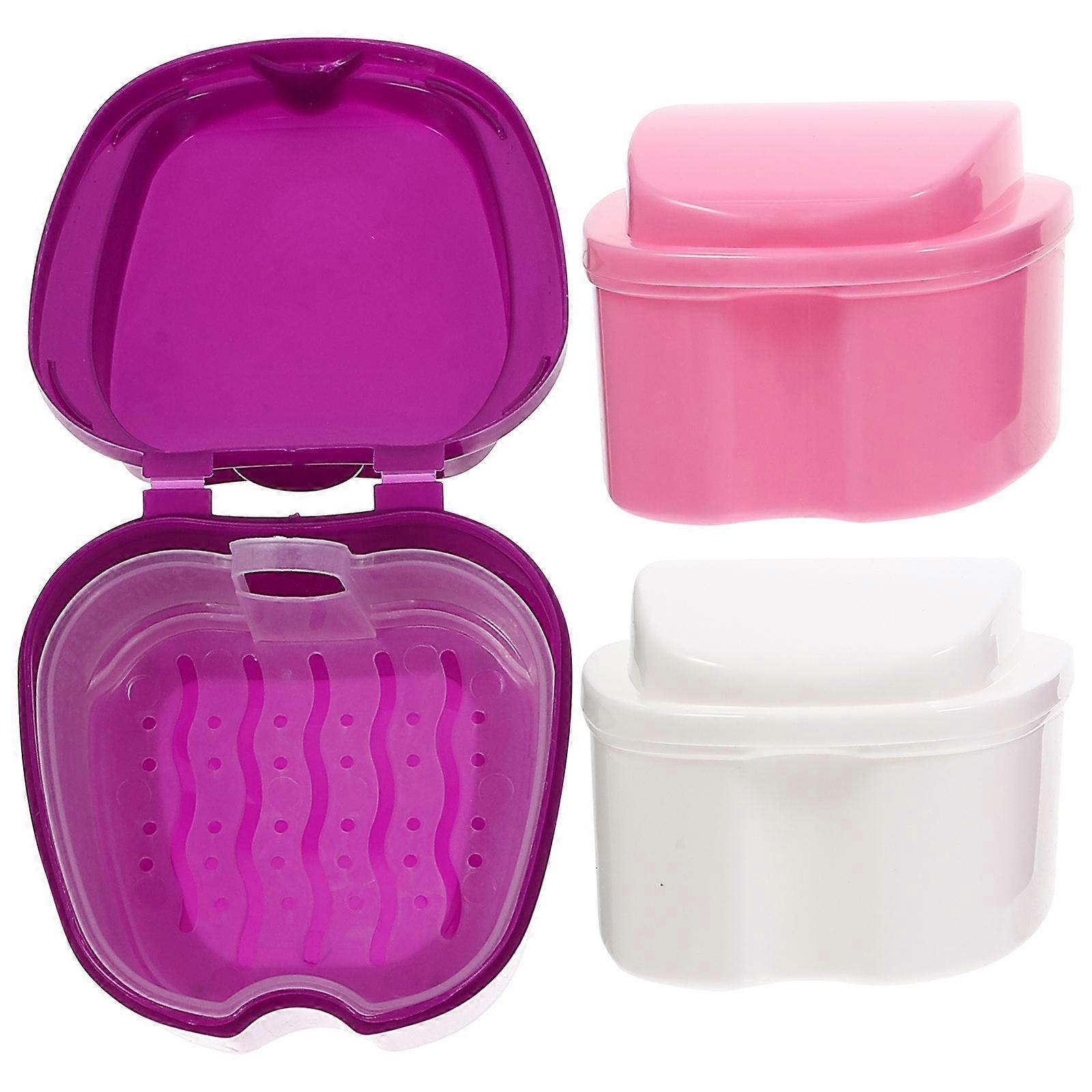 Denture Care Holder Plastic Denture Storage Case Travel PP 3Pcs