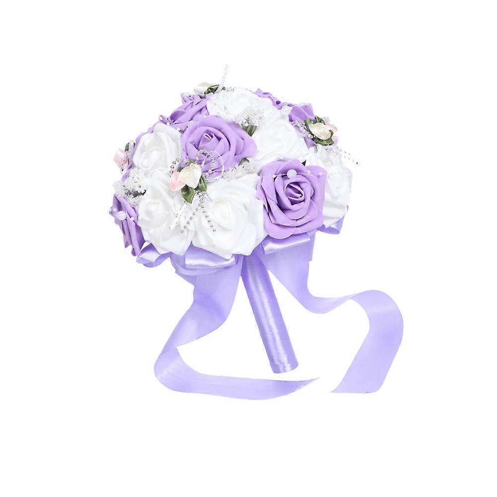 Purple Wedding Decor Bride Wedding Bouquet For Home Decoration Size 26*21*21cm Artificial Plants 1Pack