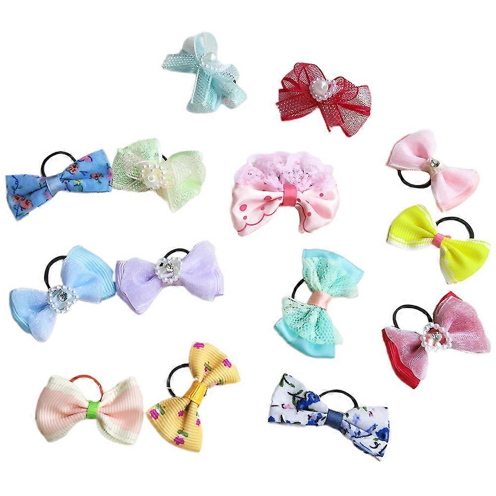 Bow Hair Ties Elastic Hair Ring Pet Hair Accessories for Dogs Assorted Color 4x2x0.5cm Style Enhancer 20Pcs
