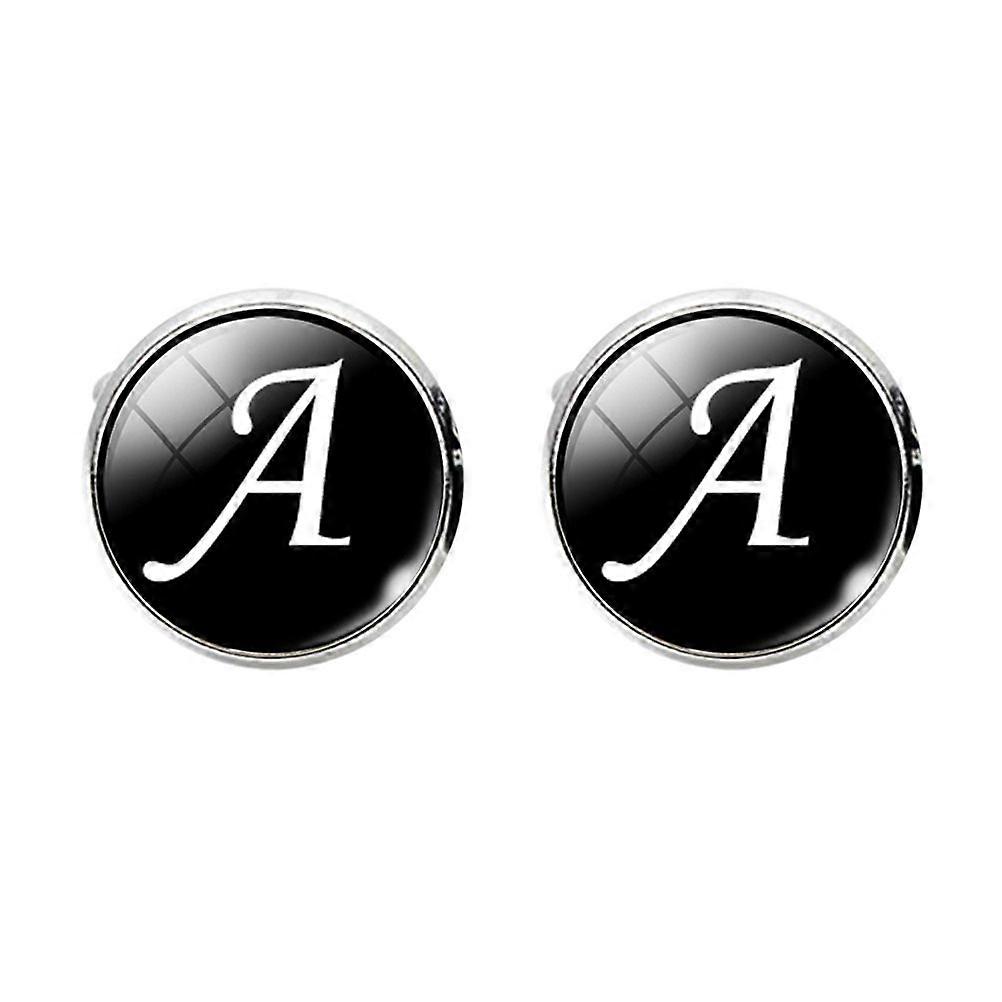 Glass Cuff-Link Sleeve Button Round English Letter Sleeve Button All-Match Decorative Collar Sleeves Button for Man (A Letter Pattern)