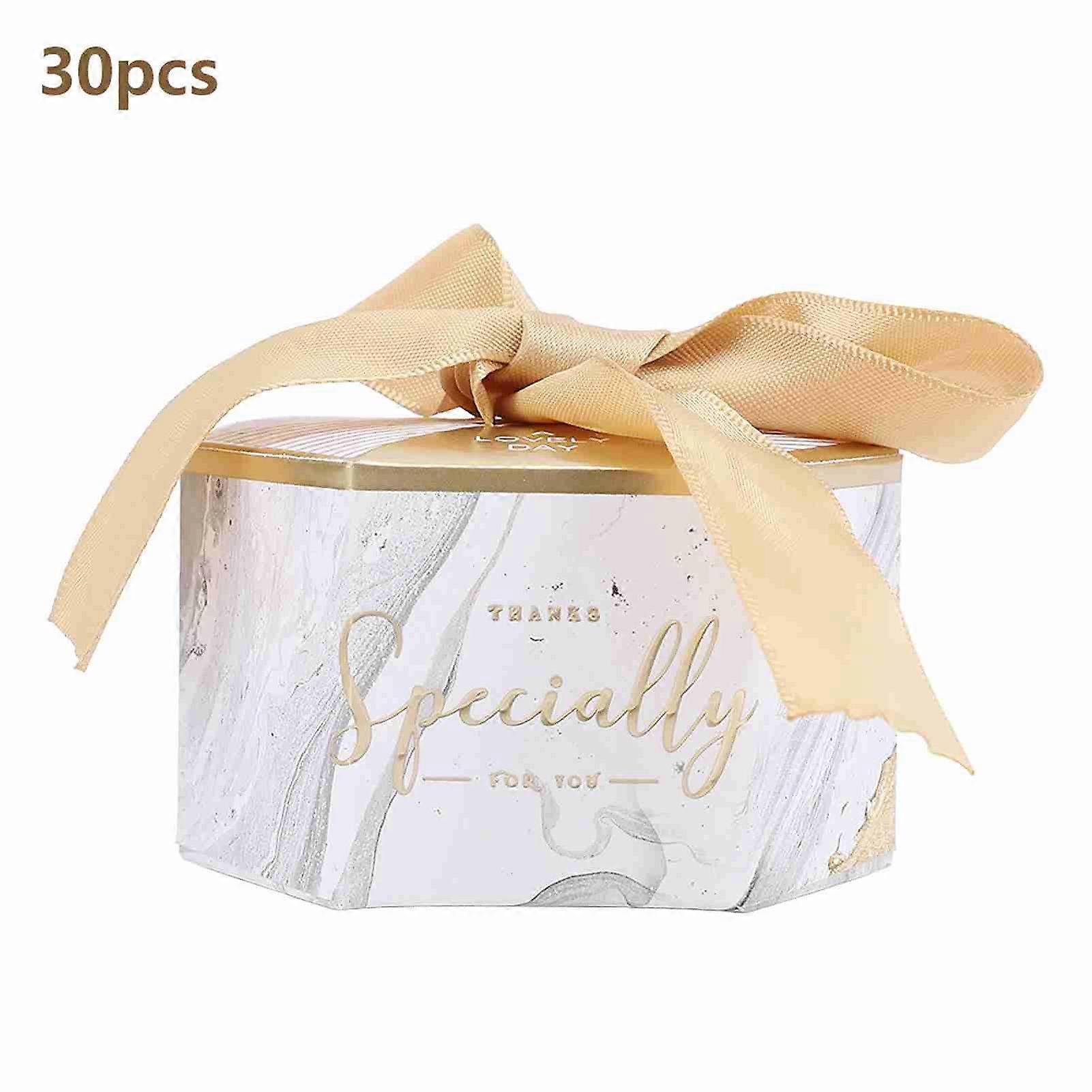 30 Pcs Paper Candy Boxes with Ribbon for Wedding Favors (Gold)