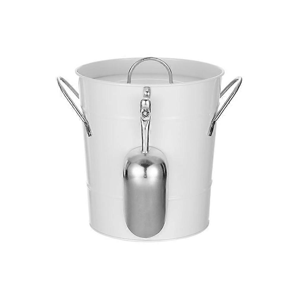 Ice Bucket For Home Bar, Stainless Steel With Lid, Portable Ice Bucket, For Champagne And Beer, White Bar Accessory