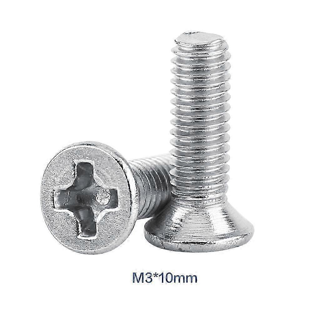 100pcs Flat Head Stainless Steel Machine Countersunk Recessed Screw Bolt Fastener M3*10