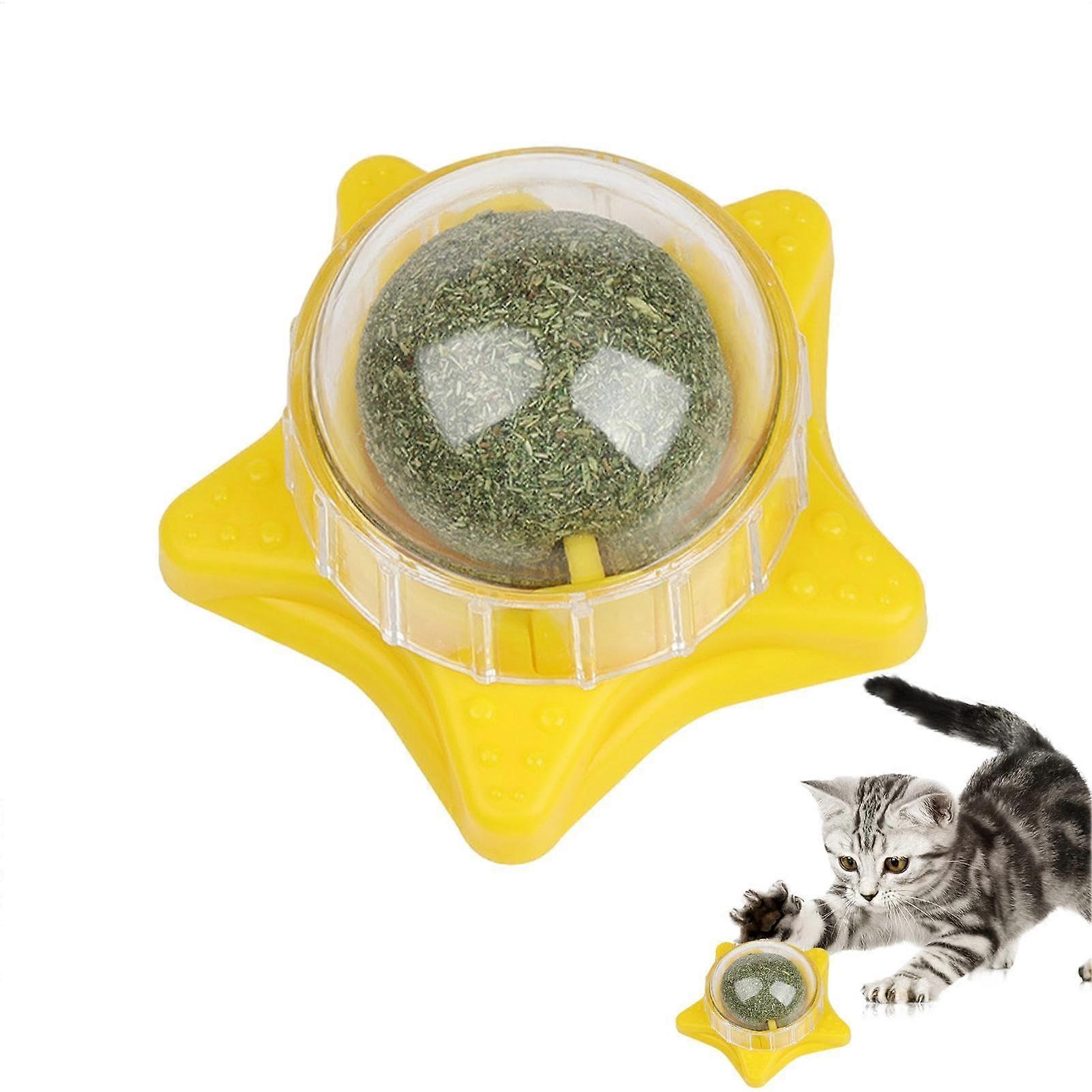 Natural Catnip Roller Ball - Dustproof Starfish-Shaped Chew Toy - Wall-Mounted 360-Degree Rotating Cat Fish Ball Yellow