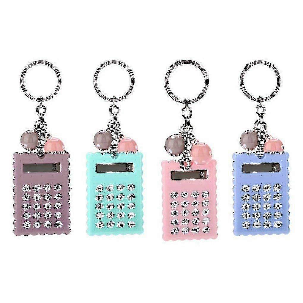 Mini Calculator, 8 Digit LCD Display Portable Pocket Calculator with Keychain for Kids and Friends (4 Pack)