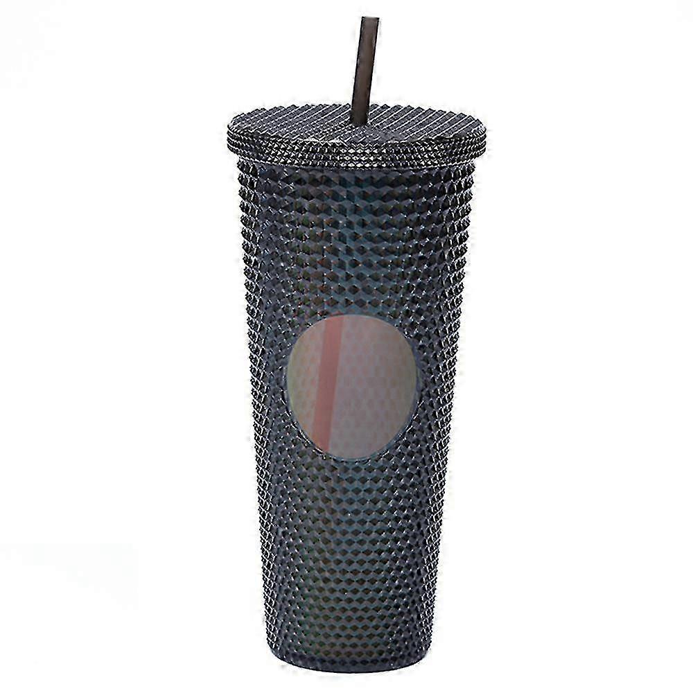 710ml Reusable Plastic Cup with Lid and Straw, Transparent Laser Iced Coffee and Smoothie Cup
