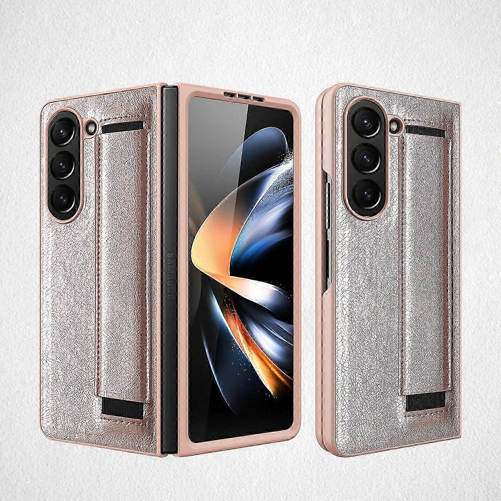 Z Fold 5 Cover Case, Protective Phone Case with Finger Strap, Full Body PU Leather Stand Case for Samsung Galaxy Z Fold 5 5G