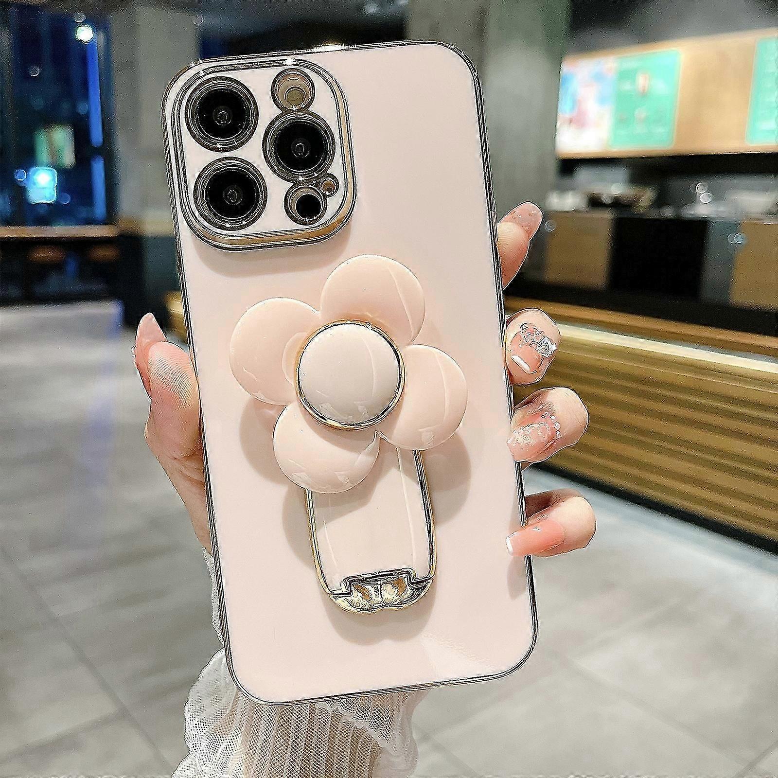 Lüks Kaplama Gizli Stand Kılıf Kapağı iPhone 15 Pro Max/ 15 Ultra, Sevimli Çiçek Yel Değirmeni Kickstand Kaplama Kızlar için Altın Yumuşak Koruyucu Kılıf Wom
