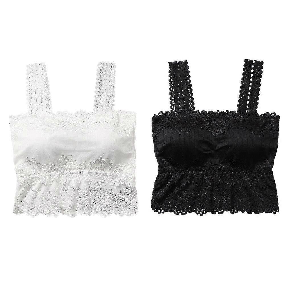 Lace Camisoles For Women Padded Tube Top Breathable Comfortable Black Summer Wear 2Pcs