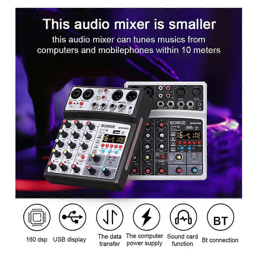 Portable 4 Channels BT o Sound Mixer Multifunctional Mixing DJ Console USB 16 DSP Effects Mixer