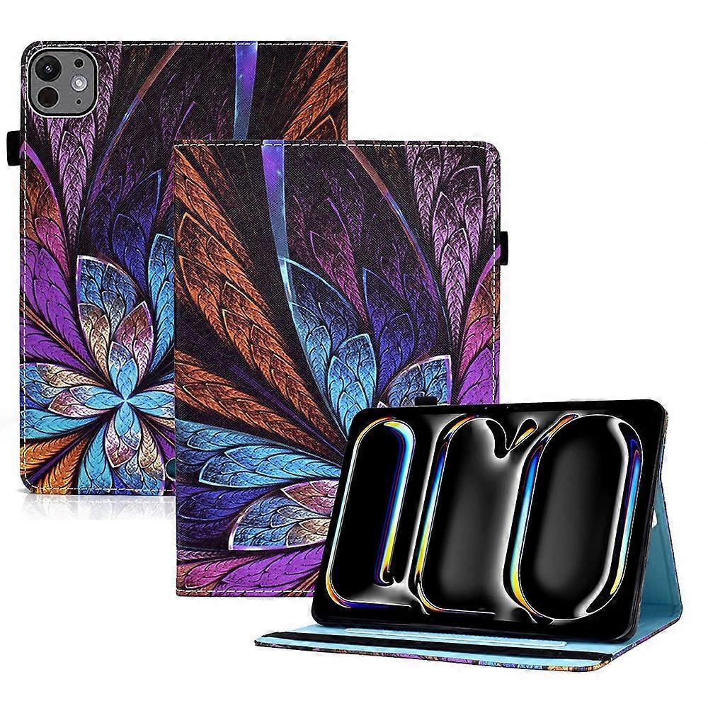 V1p For iPad Pro 11 (2024) Leather Tablet Case Pattern Printing p2l Elastic Band Cover with Card Slo
