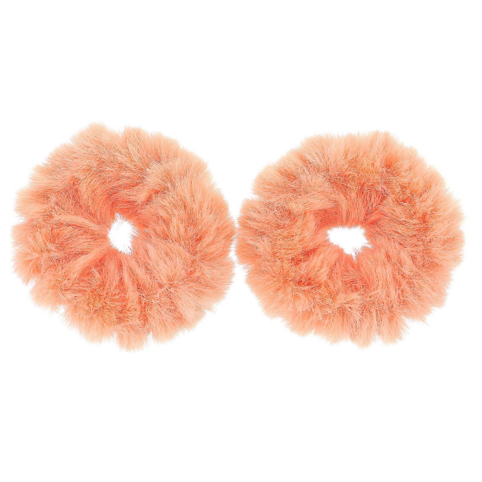 Fuzzy Hair Rings for Ponytail Holders Soft Faux Hair Scrunchies for Women Party & School Use Orange Color
