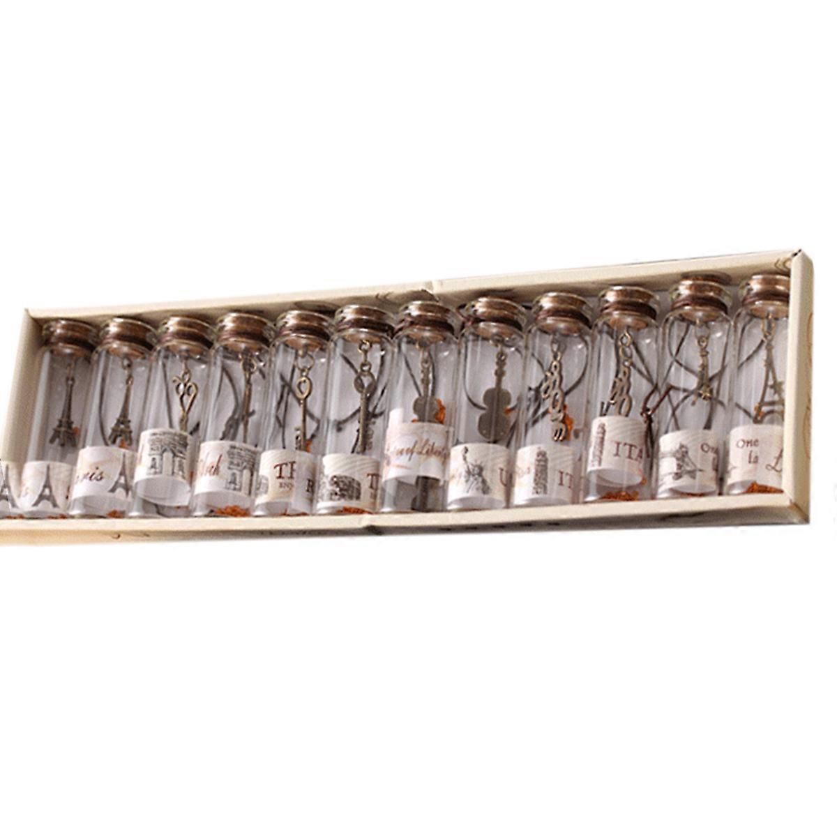 Tiny Wishing Bottles Vintage Wish Sealing Mini Glass Bottle Keyrings For Travel present Giving Decoration 12Pcs Box