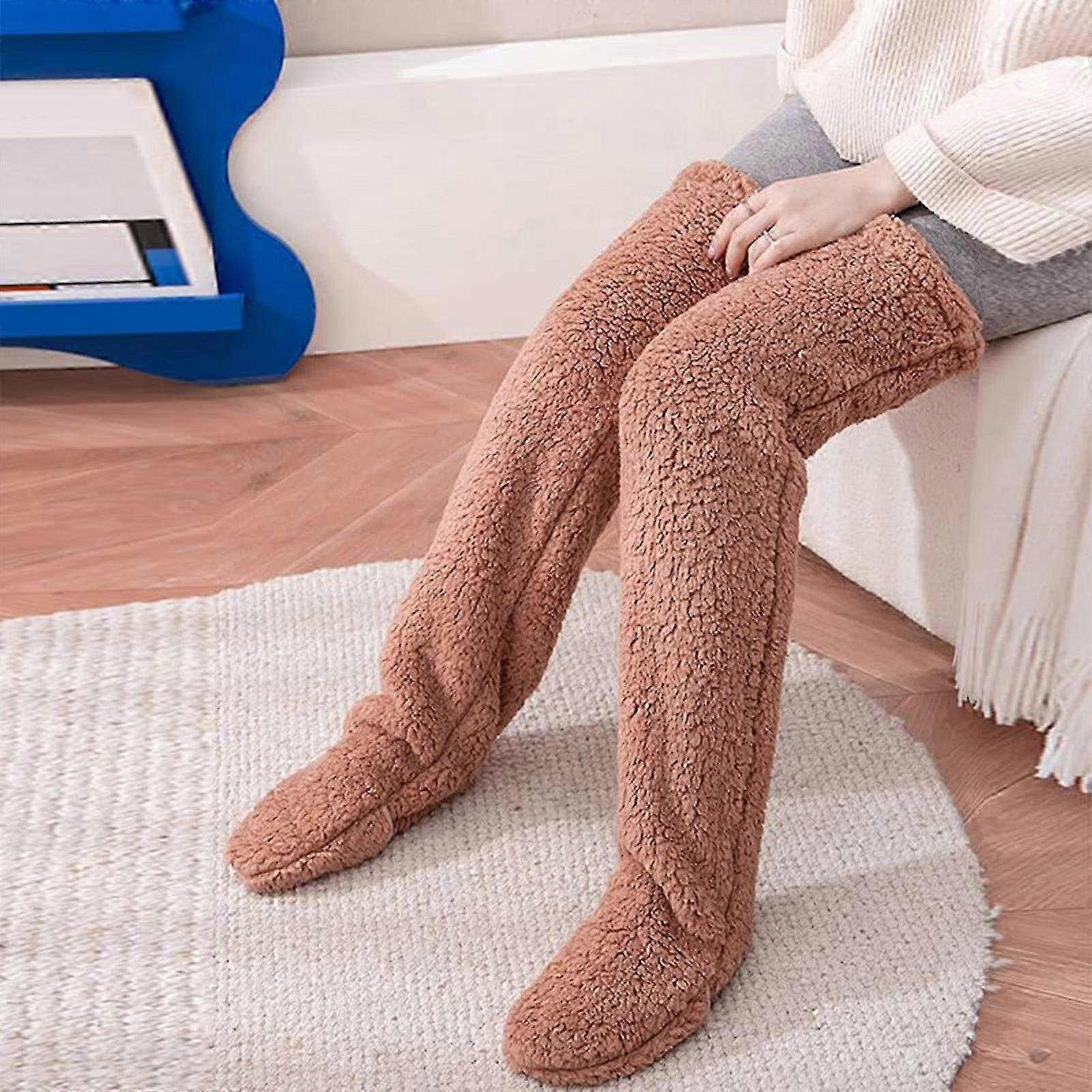 Warme Overknee Fuzzy-Socken, Overknee High Fuzzy-Lange Socken Plüsch-Slipper-Strümpfe Beinlinge Winter Home Schlafsocken