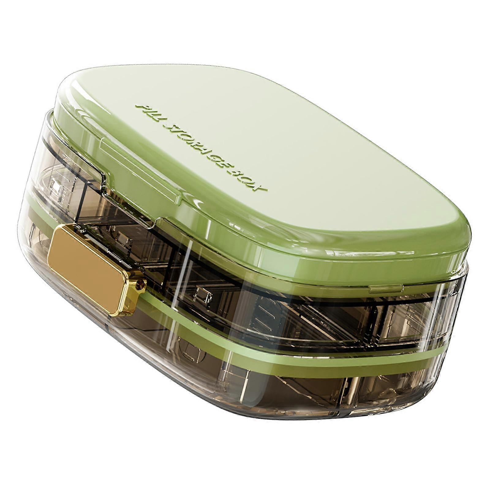 Travel-Friendly 10 Section Plastic Pill Box with Secure Lid for Moisture Protection, Organized Storage, Green Design