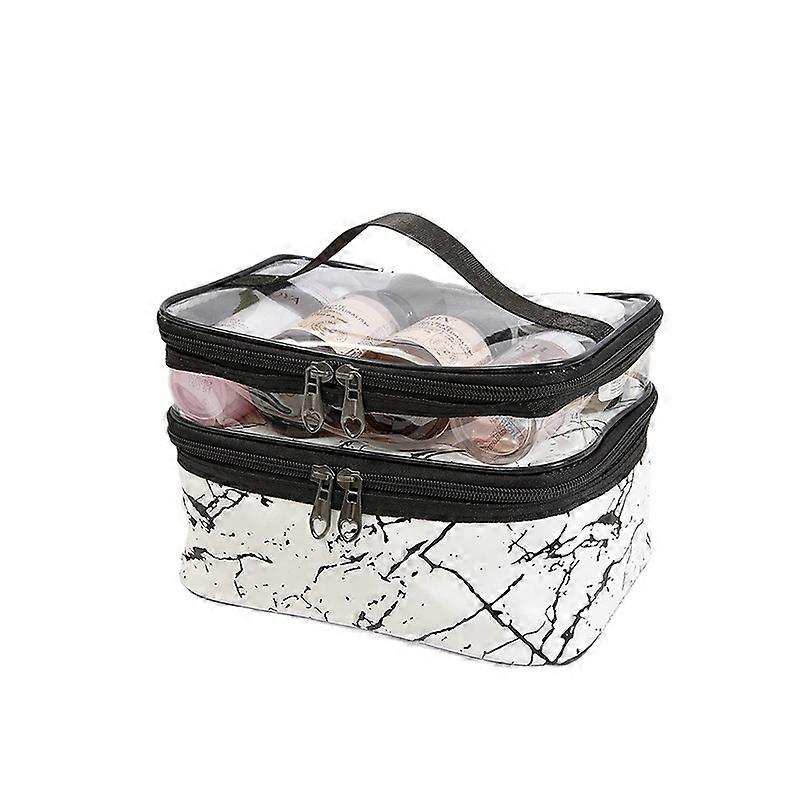 Portable Waterproof PU Stone Pattern Double Layer Cosmetic Bag Multifunctional