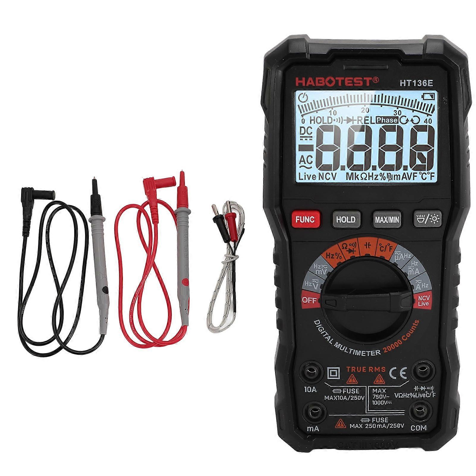 Digital Multimeter Tester Kit 20000 Counts with Flashlight for Voltage Current Resistance Capacitance Frequency HT136E