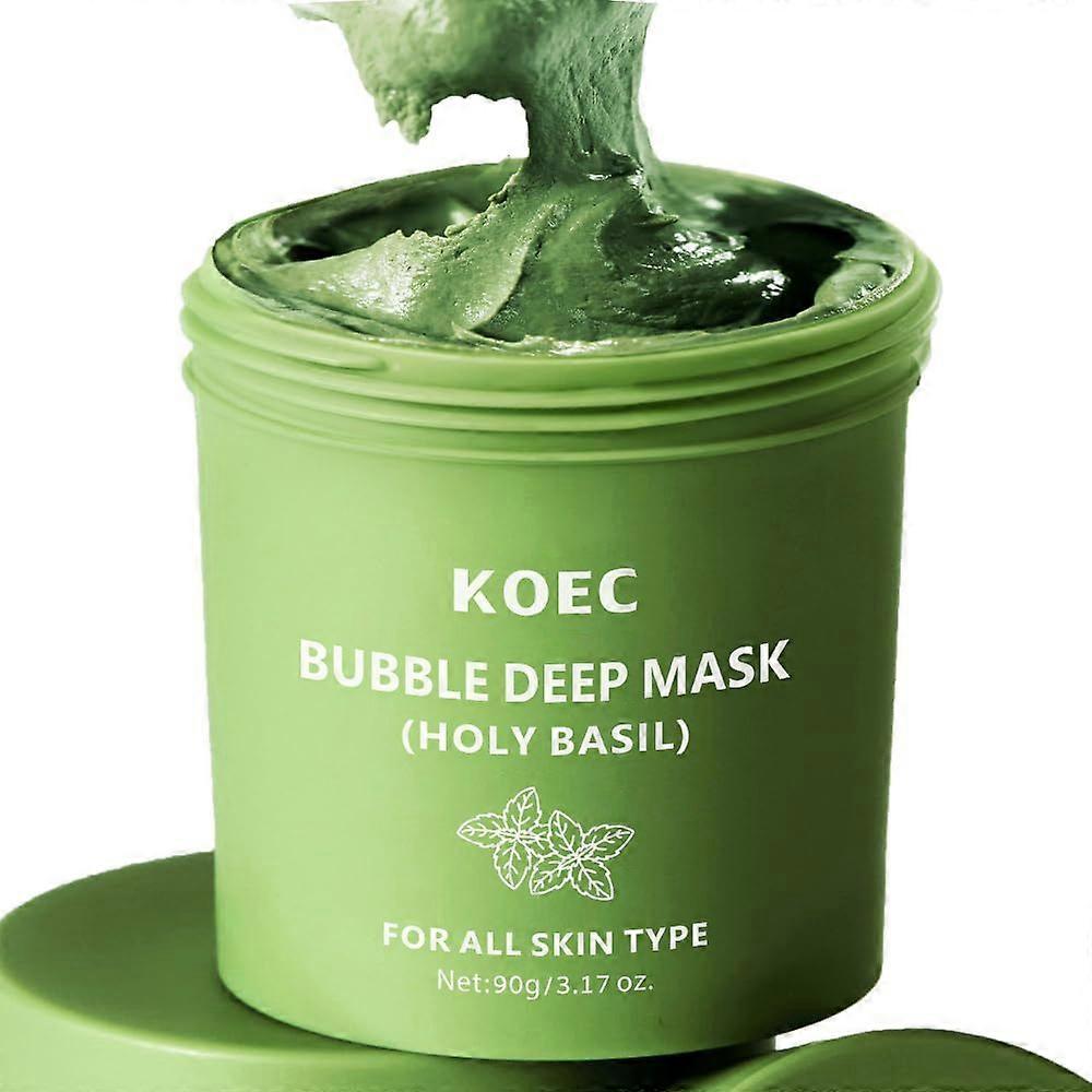 Holy Basil Bubble Deep Mask Holy Basil & Carbonated Water for Cleansing Pores & Blackheads Removal, Clay to Bubbles Wash-Off Face Mask