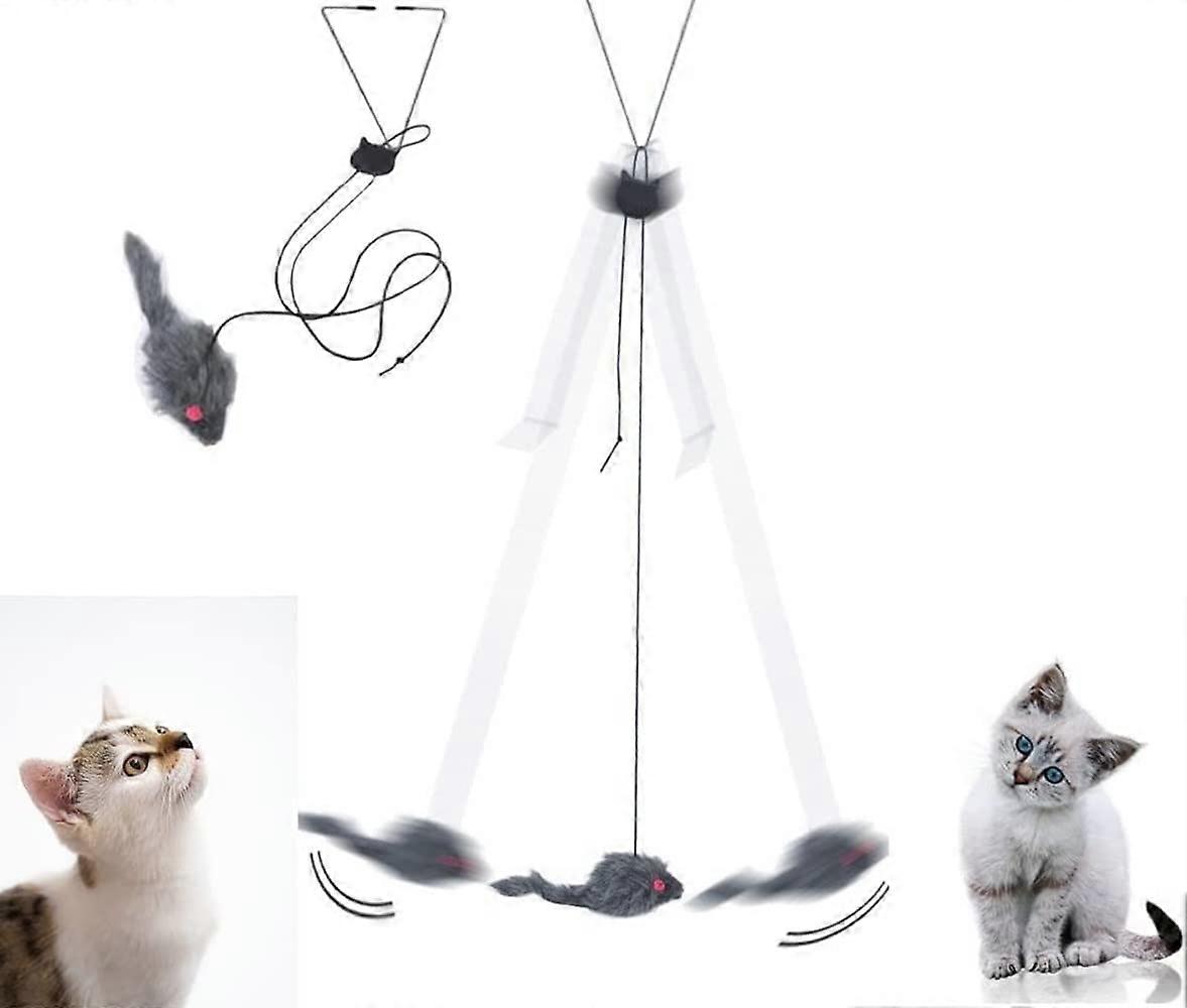Interactive Cat Toy Pack Of 2 For Door Hanging Bouncing Mouse With Plush Mice Retractable