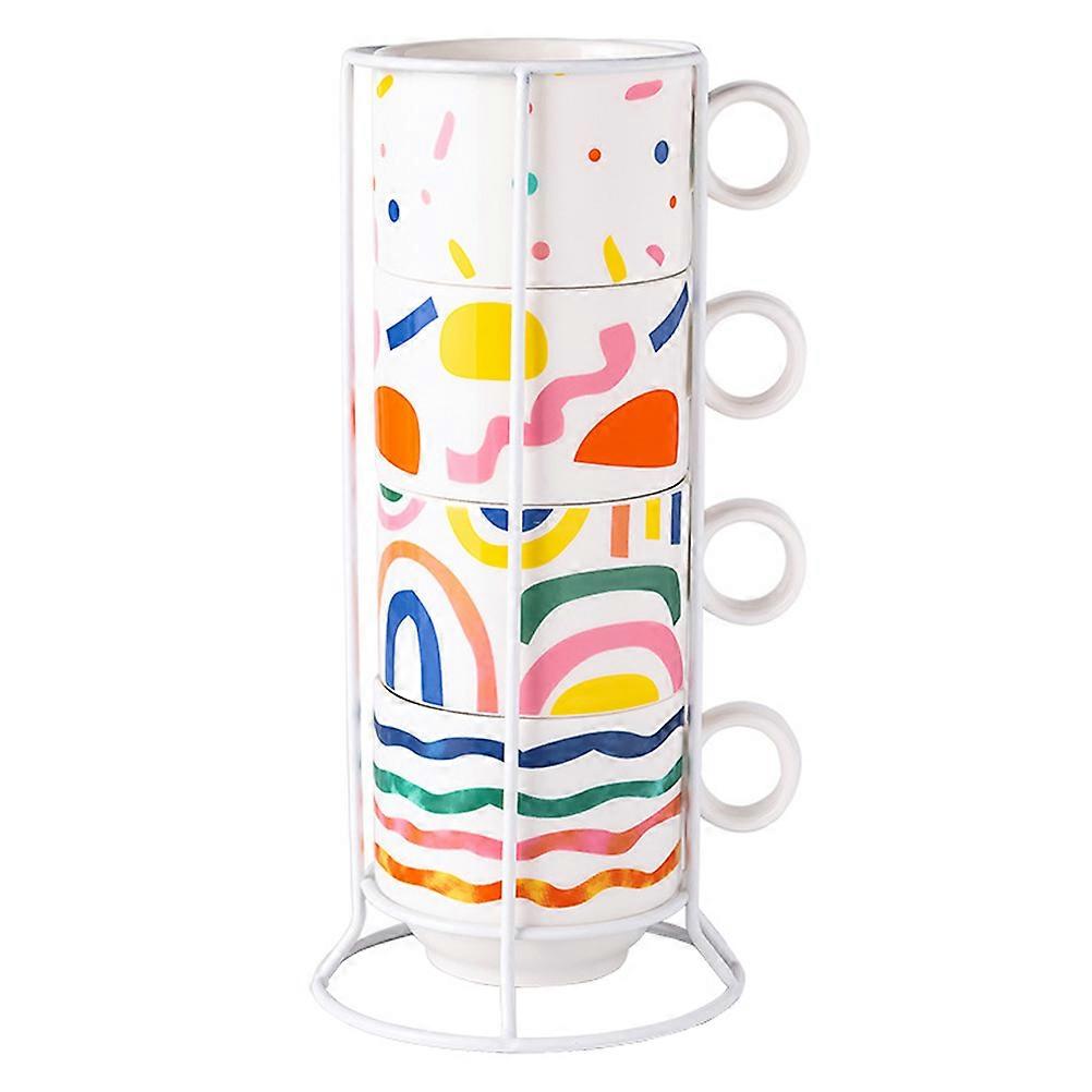 Mug Stand Kitchen Organizer Stackable Ceramic Mug Set Multi-Colored 200ml Capacity For Colleagues And Home 1Set