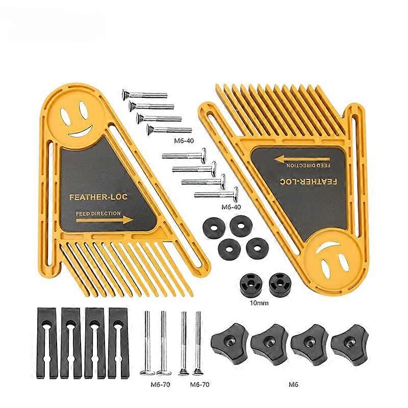 Multipurpose Spring Loc Board Set, Double Feather Boards Miter Gauge Slotted Woodworking Saw Table DIY Safety Tools (Yellow Set)