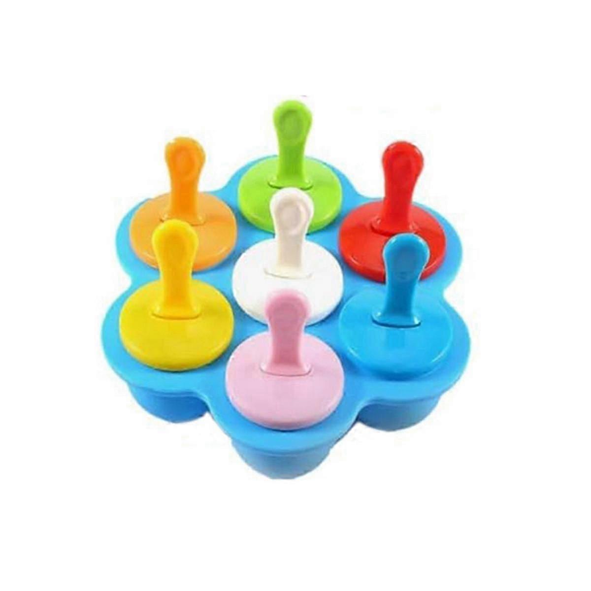 Silicone Popsicle- Mini 7-Cavity DIY Ice-Pop Mold with Colorful Sticks Reusable Non-Stick Food Grad