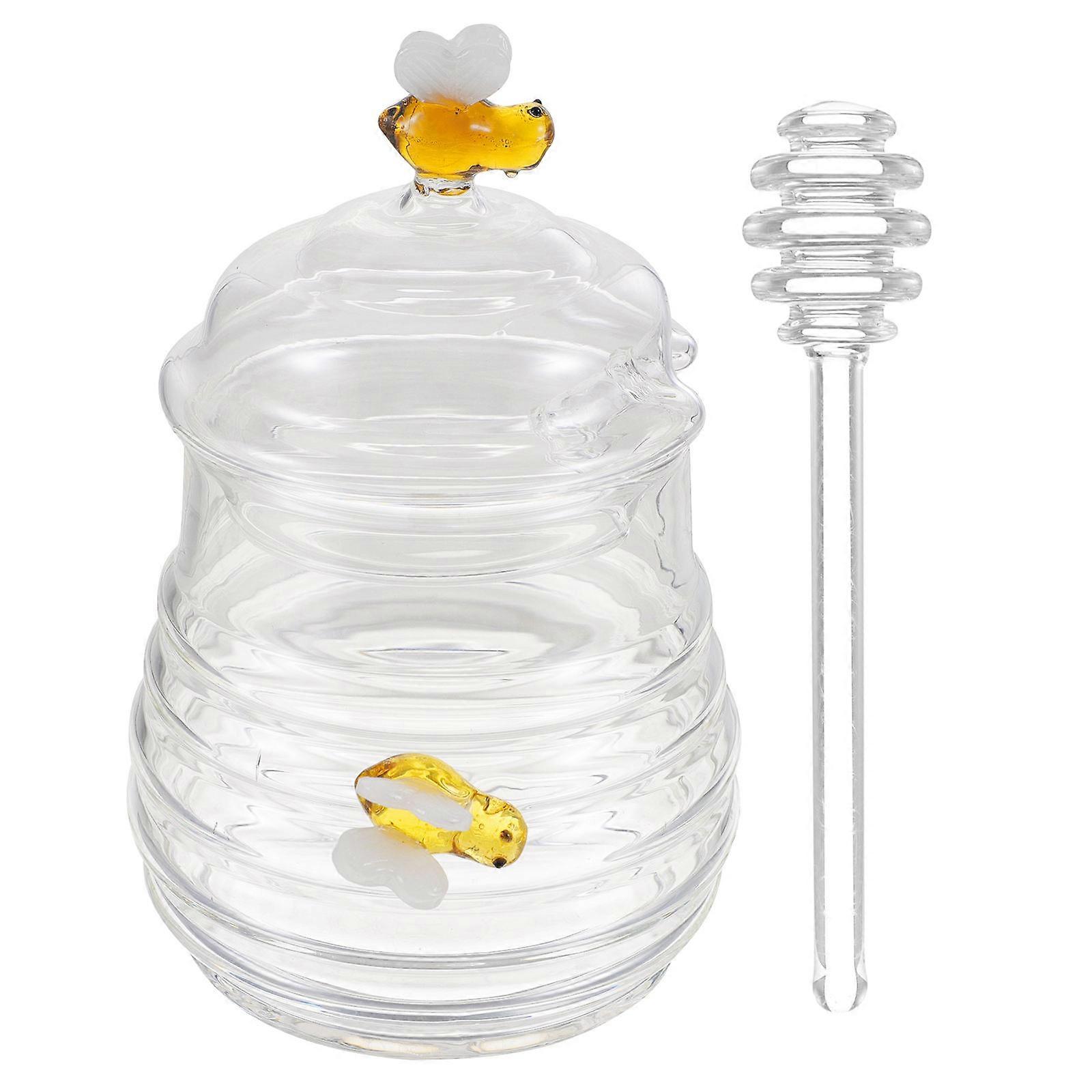 Glass Honey Jar with Dipper & Lid Food Safe Container for Syrup, Jam & Molasses Ideal for Kitchen & Breakfast Use