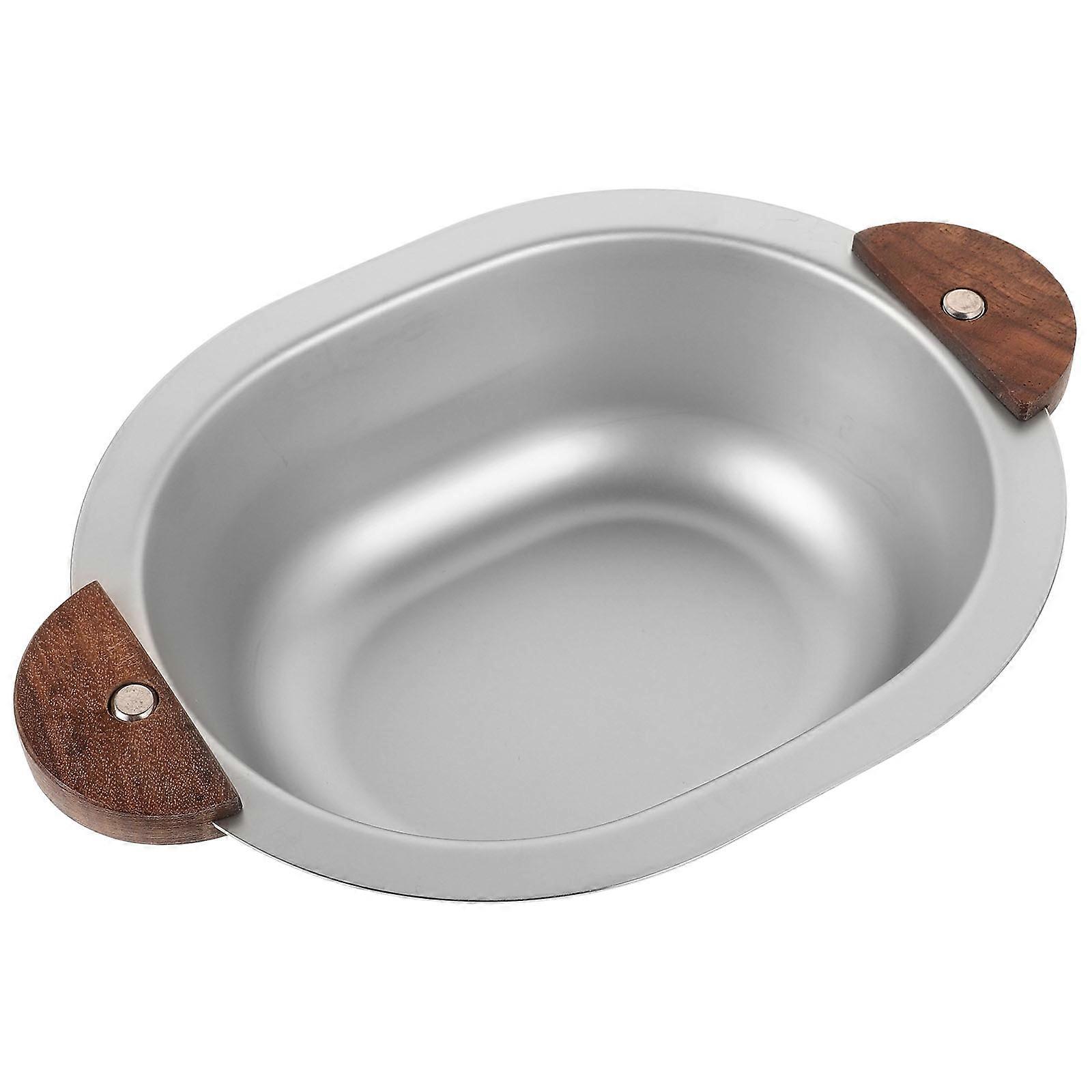 Stainless Steel Bowl with Walnut Wood Handles for Home Use Multi Function Salad and Dessert Bowl 9.84 Inches