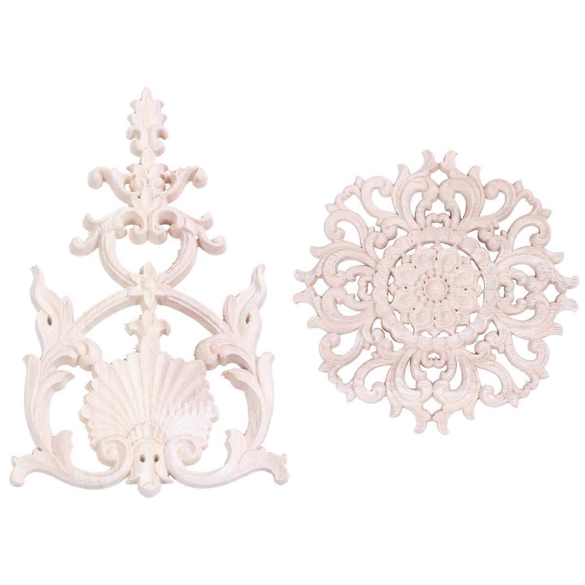 2 Pcs Rubber Wood Carved Applique Vintage Furniture , No. A & No.H