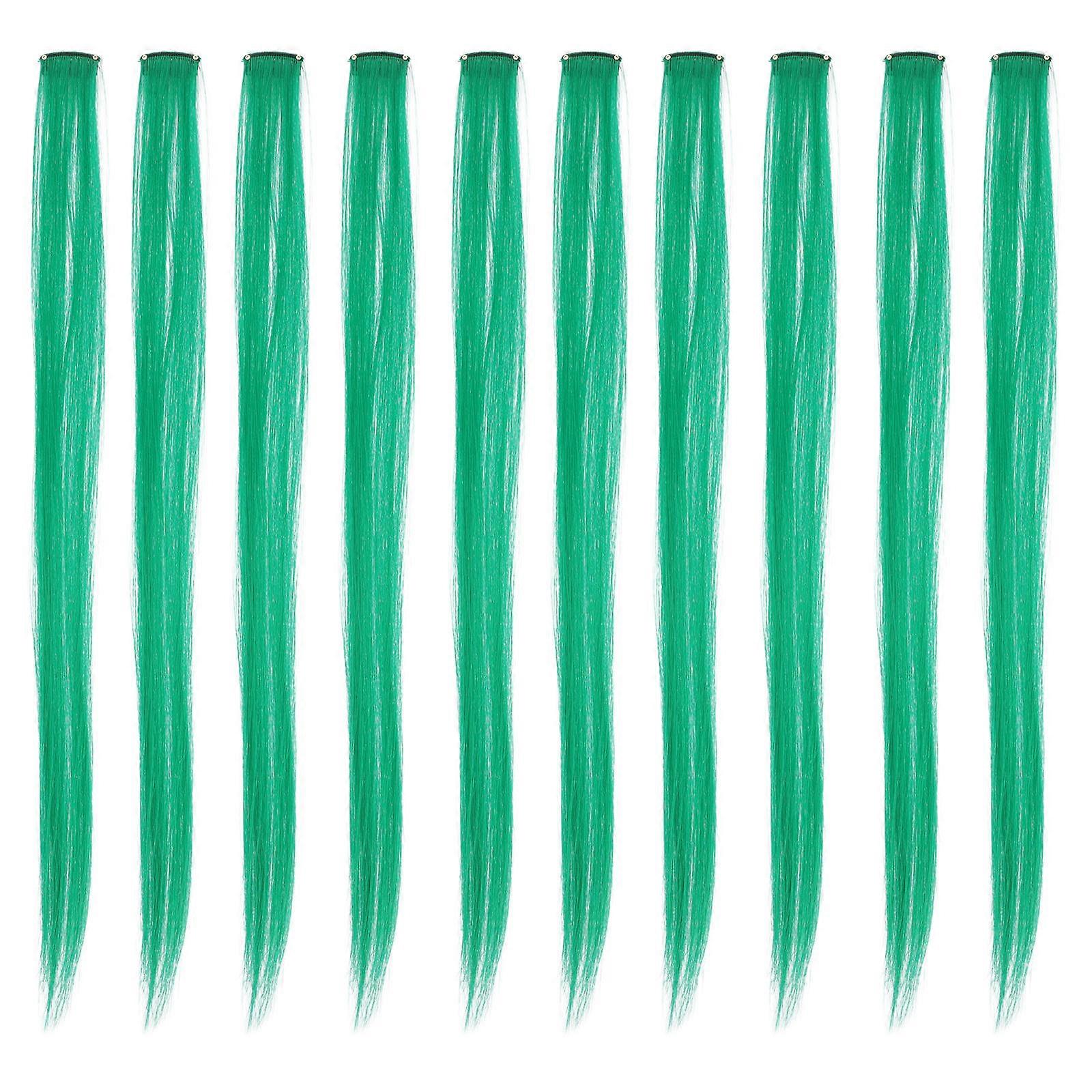 Green Hair Extensions Synthetic Material Fashionable and Comfortable for Daily Use and Parties 10 Pieces