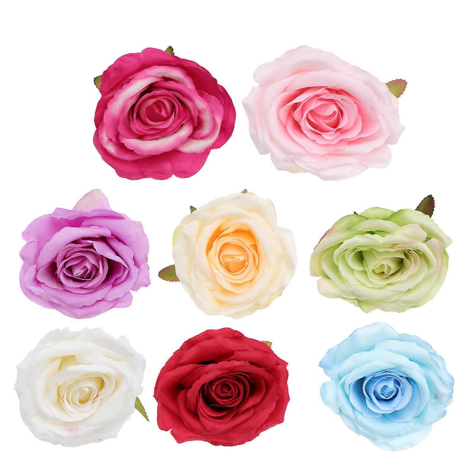 Silk Simulation Rose for Decor Assorted Color Safe Vivid Romantic Appearance 8pcs